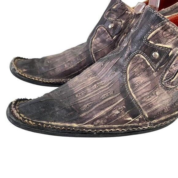 Robert Wayne Western Vegas Mens Loafers Leather Rustic Studded Slip On Shoes 7 - Picture 8 of 16